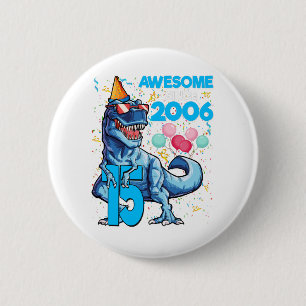 15. Geburtstag Dinosaurier 15 Jahre Junge Kinder Button