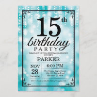 15. Geburtstag Einladung Aquamariner Glitzer