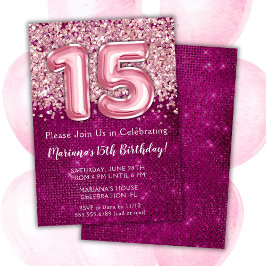 15. Geburtstag Einladung Girl Magenta Pink Glitzer