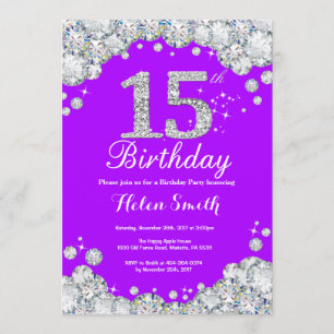 15. Geburtstag Einladung Lila und Silver Diamond