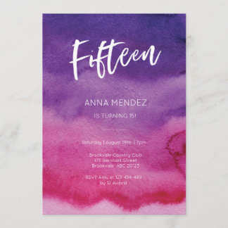 15. Geburtstag Einladung Rosa Lila Wasserfarbe