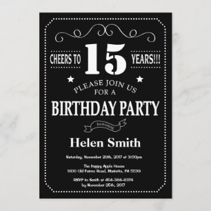 15. Geburtstag Einladung Schwarz-weißen Chalkboard