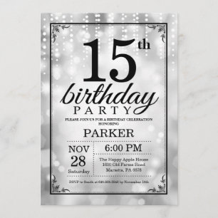 15. Geburtstag Einladung Silberner Glitzer