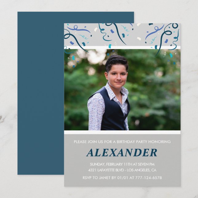 15. Geburtstag Einladungen Männer Confetti Foto Na (Vorne/Hinten)