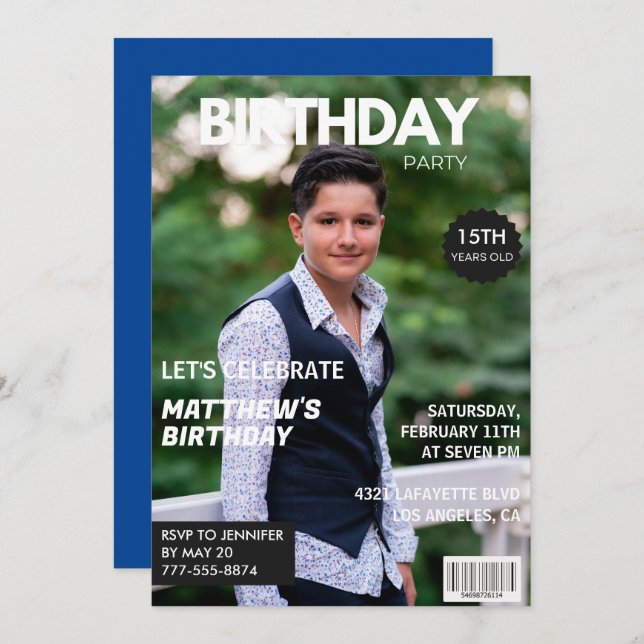 15. Geburtstag Einladungen Männer Him Magazine Cov (Vorne/Hinten)