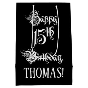 15. Geburtstag: Extravagant, elegant, Script + Ind Mittlere Geschenktüte