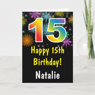 15. Geburtstag Farbige Regenbogen-Feuerwerkskarte Karte
