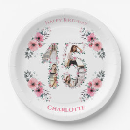 15. Geburtstag Foto Collage Girl Pink Blume Weiß Pappteller