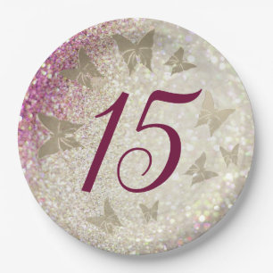 15. Geburtstag Glitter Rosa Pappteller