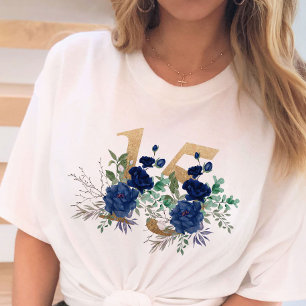 15. Geburtstag Gold Floral Zahl 15 Blaue Rose T-Shirt