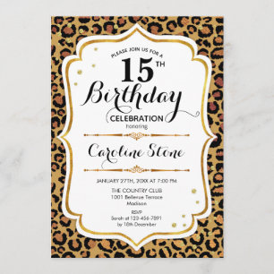15. Geburtstag - Gold Leopard Print Einladung