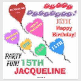 15. Geburtstag Herzblasen Personalisiert Vinyl Aufkleber
