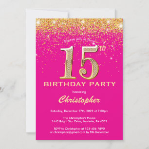15. Geburtstag Hot Pink und Gold Glitzer Confetti Einladung