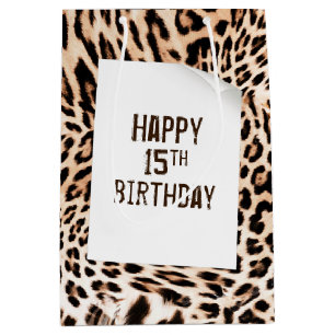 15. Geburtstag Leopard Fur Print Medium Geschenkta Mittlere Geschenktüte