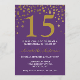 15. Geburtstag Lila Golddots Quinceañera Einladung