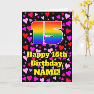 15. Geburtstag: Loving Hearts Pattern, Regenbogen Karte