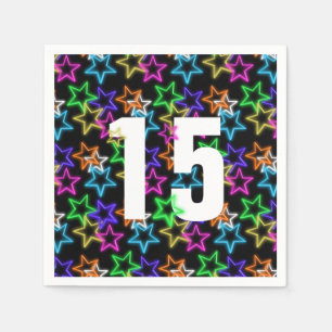 15. Geburtstag Neonsterne auf schwarz Serviette