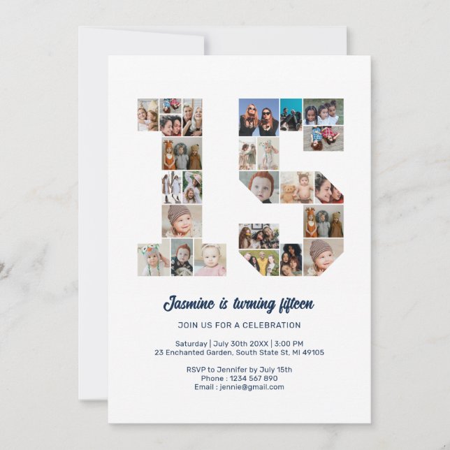 15. Geburtstag Nr. 15 Custom Foto Collage Einladung (Vorderseite)