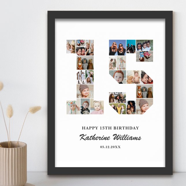 15. Geburtstag Nr. 15 Custom Foto Collage Poster (Von Creator hochgeladen)