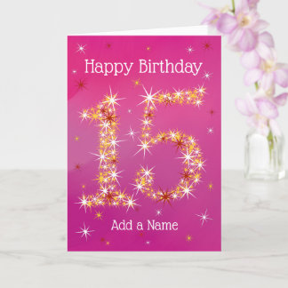 15. Geburtstag - Nummer 15 in Sternen - Rosa - Alt Karte