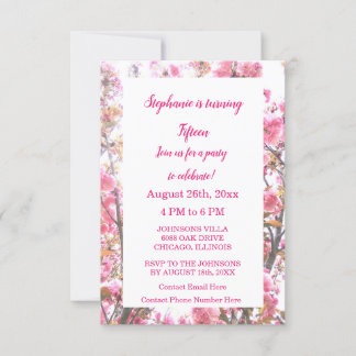 15. Geburtstag Pink Cherry Floral Quinceanera Einladung