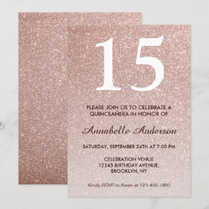 15. Geburtstag Pink Rose Gold Glitzer Quinceañera Einladung