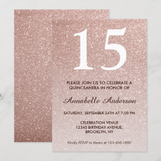 15. Geburtstag Pink Rose Gold Glitzer Quinceañera Einladung
