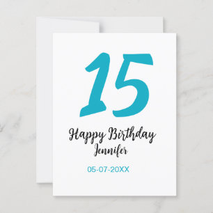 15. Geburtstag Quiencenera Datum Jahr blau Vorlage Postkarte