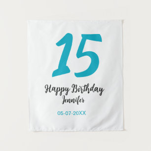 15. Geburtstag Quiencenera Datum Jahr blau Vorlage Wandteppich