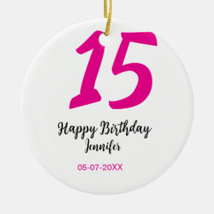 15. Geburtstag Quiencenera Datum Jahr rosa Vorlage Keramik Ornament