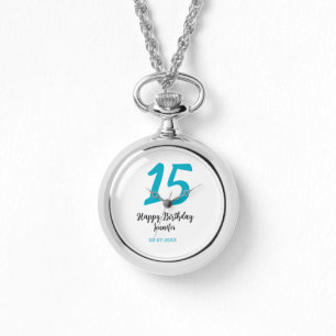 15. Geburtstag quiencenera fügen Datum Jahr blauen Armbanduhr
