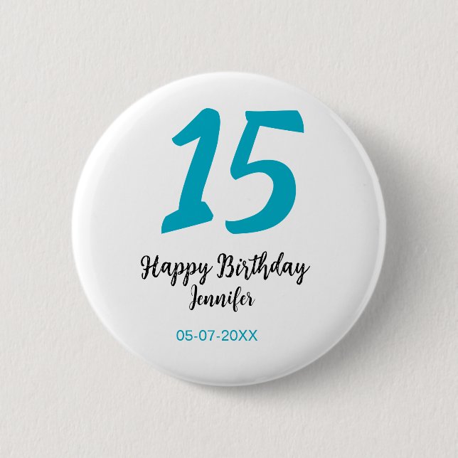 15. Geburtstag quiencenera fügen Datum Jahr blauen Button (Vorderseite)