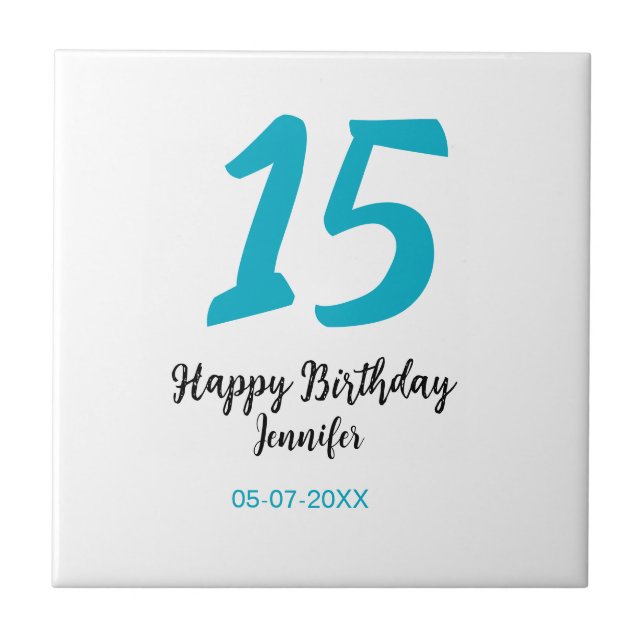 15. Geburtstag quiencenera fügen Datum Jahr blauen Fliese (Vorderseite)