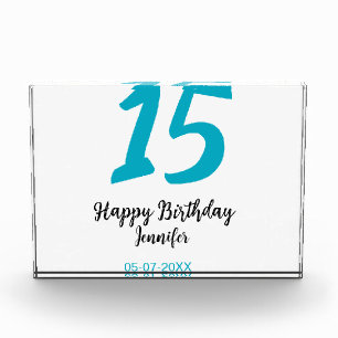 15. Geburtstag quiencenera fügen Datum Jahr blauen Fotoblock