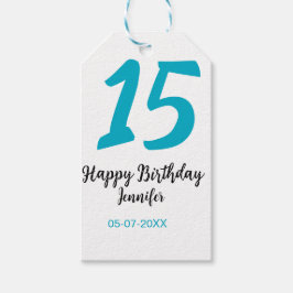 15. Geburtstag quiencenera fügen Datum Jahr blauen Geschenkanhänger