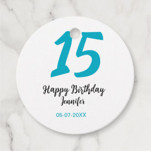 15. Geburtstag quiencenera fügen Datum Jahr blauen Geschenkanhänger