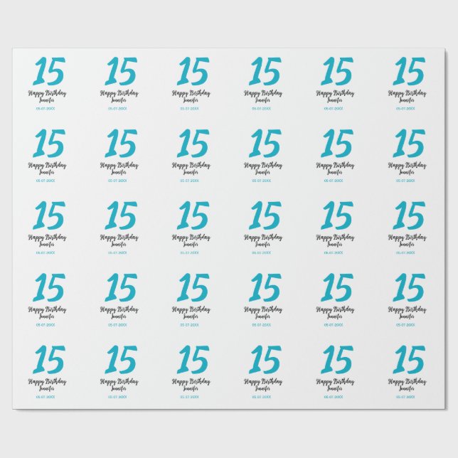 15. Geburtstag quiencenera fügen Datum Jahr blauen Geschenkpapier (Flach)