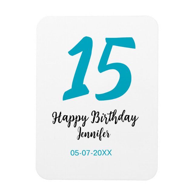 15. Geburtstag quiencenera fügen Datum Jahr blauen Magnet (Vertikal)