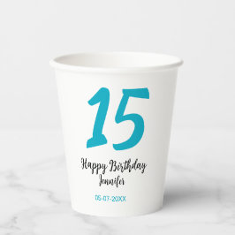 15. Geburtstag quiencenera fügen Datum Jahr blauen Pappbecher