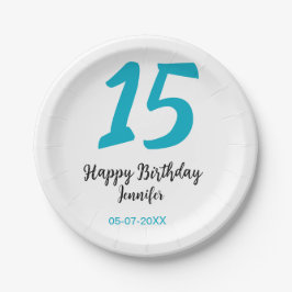 15. Geburtstag quiencenera fügen Datum Jahr blauen Pappteller