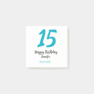 15. Geburtstag quiencenera fügen Datum Jahr blauen Post-it Klebezettel