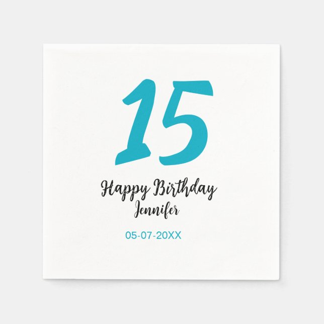 15. Geburtstag quiencenera fügen Datum Jahr blauen Serviette (Vorderseite)