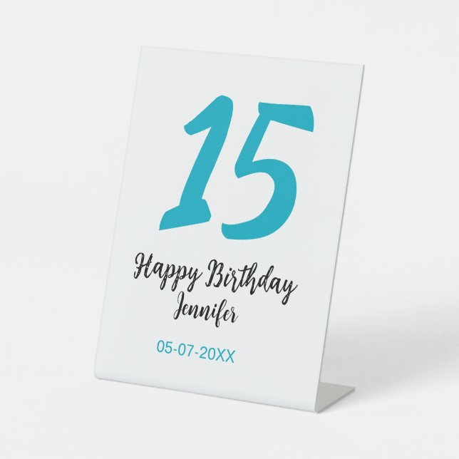 15. Geburtstag quiencenera fügen Datum Jahr blauen Sockelschild (Vorderseite)