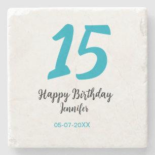 15. Geburtstag quiencenera fügen Datum Jahr blauen Steinuntersetzer