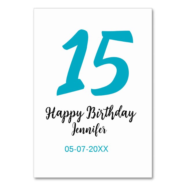 15. Geburtstag quiencenera fügen Datum Jahr blauen Tischnummer (Vorderseite)
