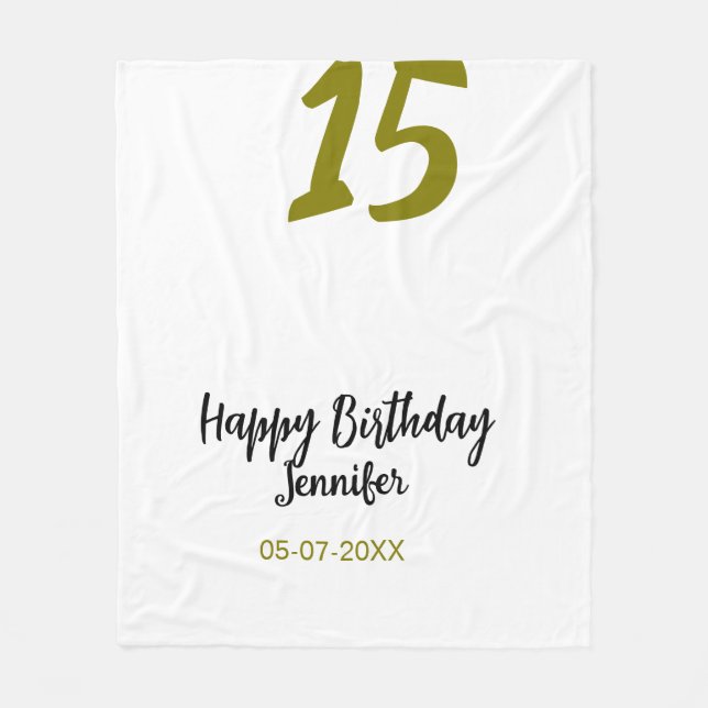 15. Geburtstag quiencenera fügen Datum Jahr golden Fleecedecke (Vorderseite)