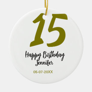 15. Geburtstag quiencenera fügen Datum Jahr golden Keramik Ornament