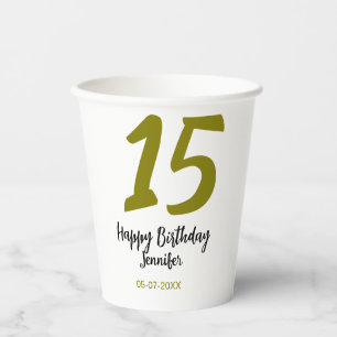 15. Geburtstag quiencenera fügen Datum Jahr golden Pappbecher