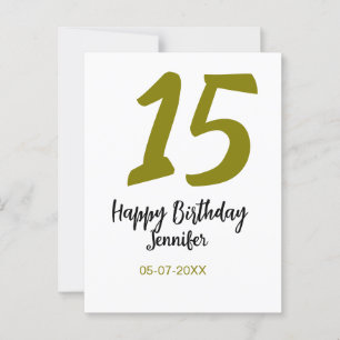15. Geburtstag quiencenera fügen Datum Jahr golden Postkarte