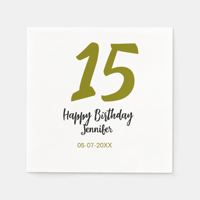 15. Geburtstag quiencenera fügen Datum Jahr golden Serviette (Vorderseite)